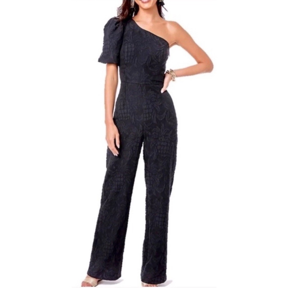 Lilly Pulitzer‎ Black Brialyn One Shoulder Jumpsuit Size 14 New $248 Pineapple